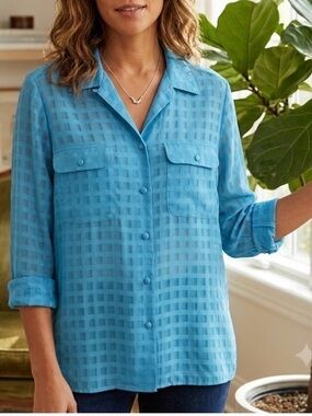Liz Baker Long Sleeve Blouse with Shell Top Shirt Lightweight Size 10 Pockets
